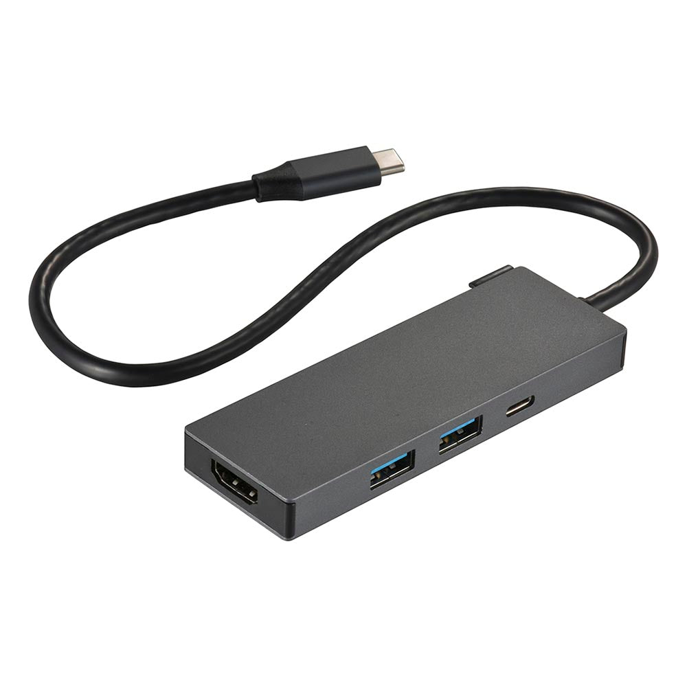 Type-Cマルチアダプター(HDMI 1.4×1、USB3.2Gen1×2、USB Type-C×1/30cmケーブル/アルミボディ)_01-3108_PC-SHMPC11-H_OHM(オーム電機)